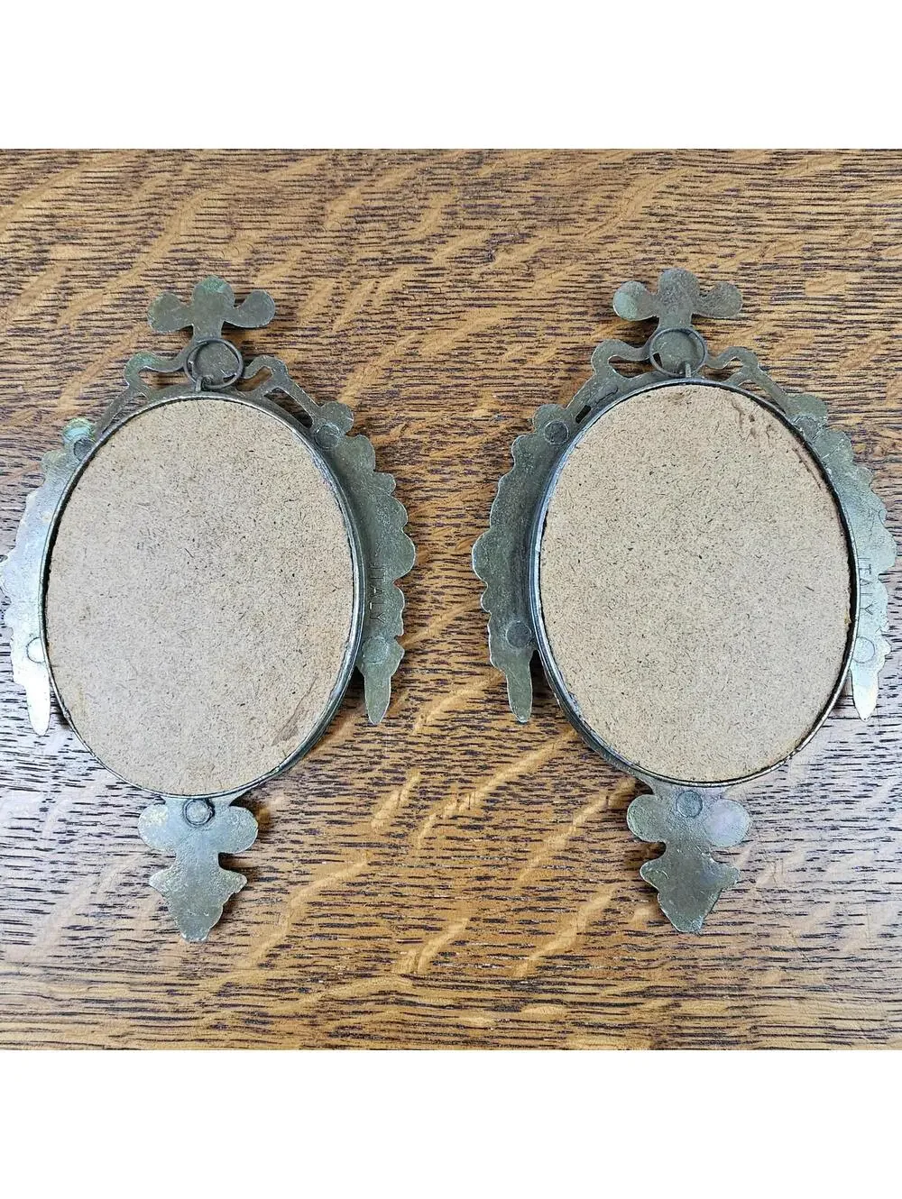 Vintage Italian Child Portrait Wall Plaques Pair Ornate Cast Metal Frames - Picture 7 of 10